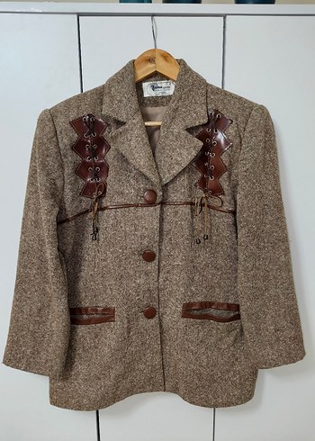 Düğmeli Kahverengi Bohem Kadın Blazer - Görsel 5