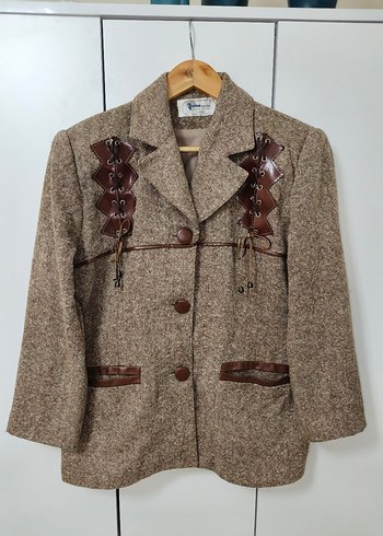 Düğmeli Kahverengi Bohem Kadın Blazer - Görsel 20