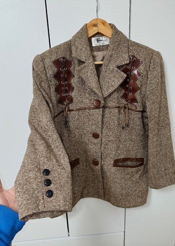 Düğmeli Kahverengi Bohem Kadın Blazer - Görsel 9