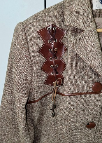 Düğmeli Kahverengi Bohem Kadın Blazer - Görsel 14