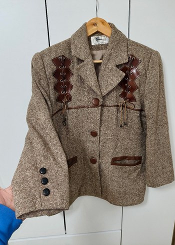 Düğmeli Kahverengi Bohem Kadın Blazer - Görsel 10