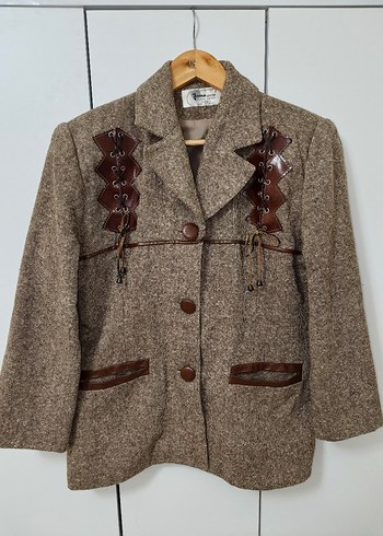 Düğmeli Kahverengi Bohem Kadın Blazer - Görsel 11