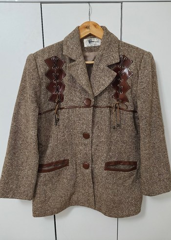 Düğmeli Kahverengi Bohem Kadın Blazer - Görsel 13