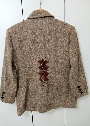 Düğmeli Kahverengi Bohem Kadın Blazer - Görsel 7