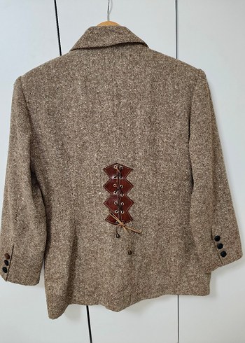 Düğmeli Kahverengi Bohem Kadın Blazer - Görsel 12