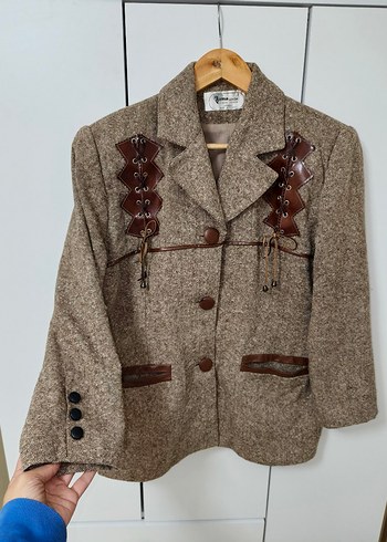 Düğmeli Kahverengi Bohem Kadın Blazer - Görsel 18