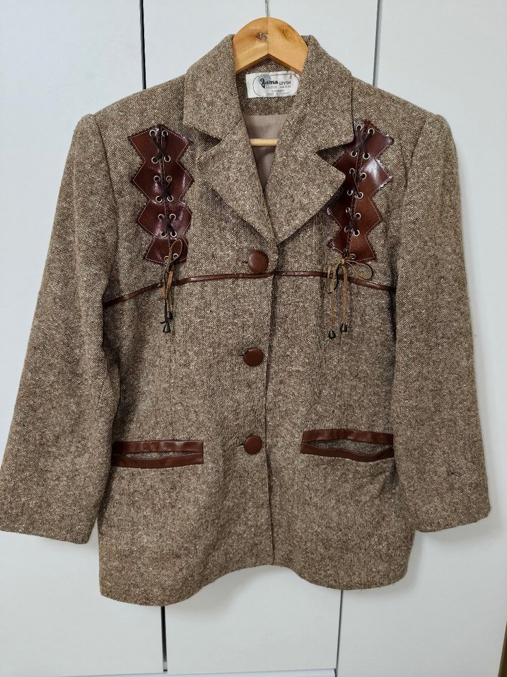 Düğmeli Kahverengi Bohem Kadın Blazer - Görsel 2