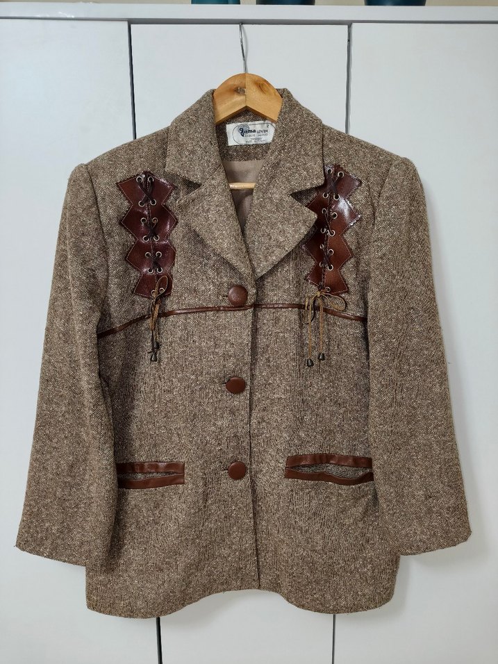 Düğmeli Kahverengi Bohem Kadın Blazer - Görsel 5