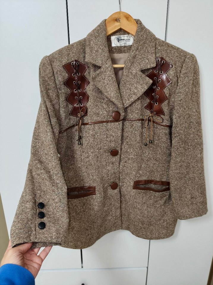 Düğmeli Kahverengi Bohem Kadın Blazer - Görsel 4