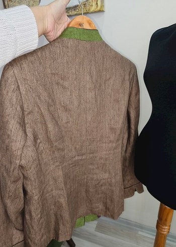 Düğmeli Kahverengi Keten Vintage bavyera Blazer - Görsel 3