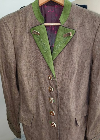 Düğmeli Kahverengi Keten Vintage bavyera Blazer - Görsel 19