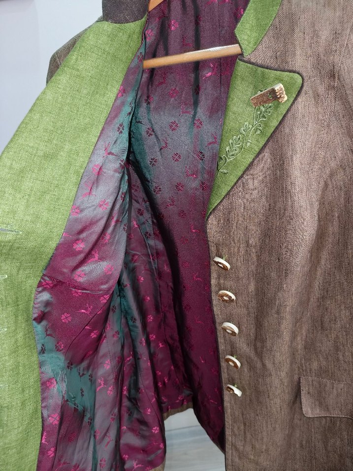 Düğmeli Kahverengi Keten Vintage bavyera Blazer - Görsel 5