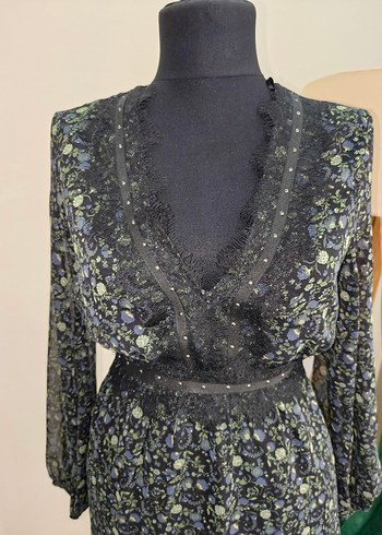 Dantel Detaylı Siyah zara Midi Elbise - Görsel 16