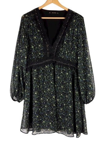 Dantel Detaylı Siyah zara Midi Elbise - Görsel 4