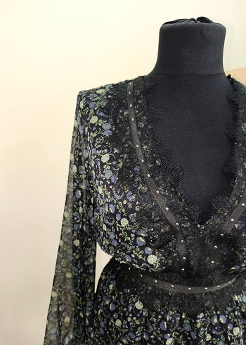 Dantel Detaylı Siyah zara Midi Elbise - Görsel 9