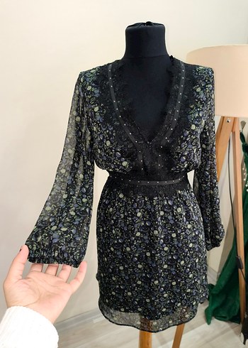 Dantel Detaylı Siyah zara Midi Elbise - Görsel 13