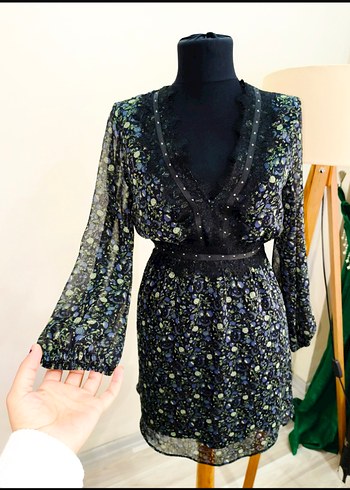 Dantel Detaylı Siyah zara Midi Elbise - Görsel 2