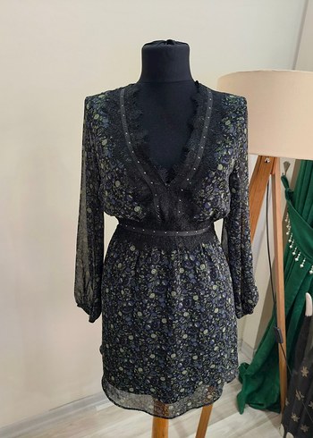 Dantel Detaylı Siyah zara Midi Elbise - Görsel 11