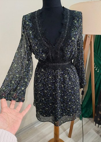 Dantel Detaylı Siyah zara Midi Elbise - Görsel 5