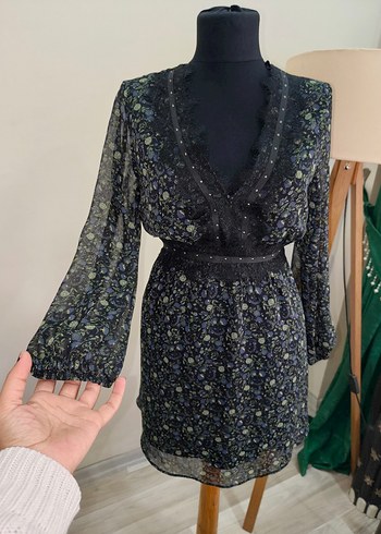 Dantel Detaylı Siyah zara Midi Elbise - Görsel 7