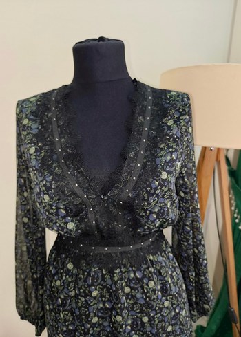 Dantel Detaylı Siyah zara Midi Elbise - Görsel 10