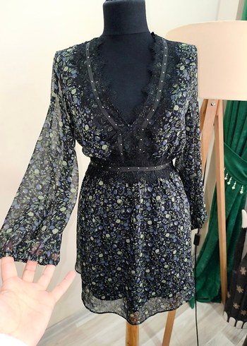 Dantel Detaylı Siyah zara Midi Elbise - Görsel 14