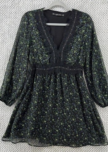 Dantel Detaylı Siyah zara Midi Elbise - Görsel 3