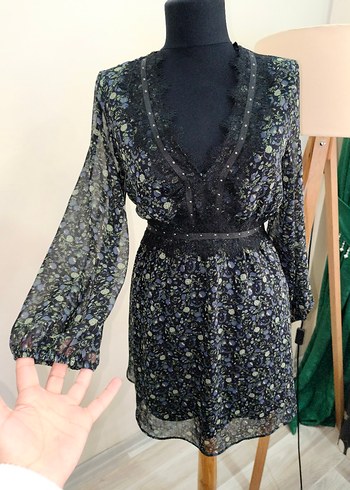 Dantel Detaylı Siyah zara Midi Elbise - Görsel 6