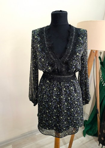 Dantel Detaylı Siyah zara Midi Elbise - Görsel 12