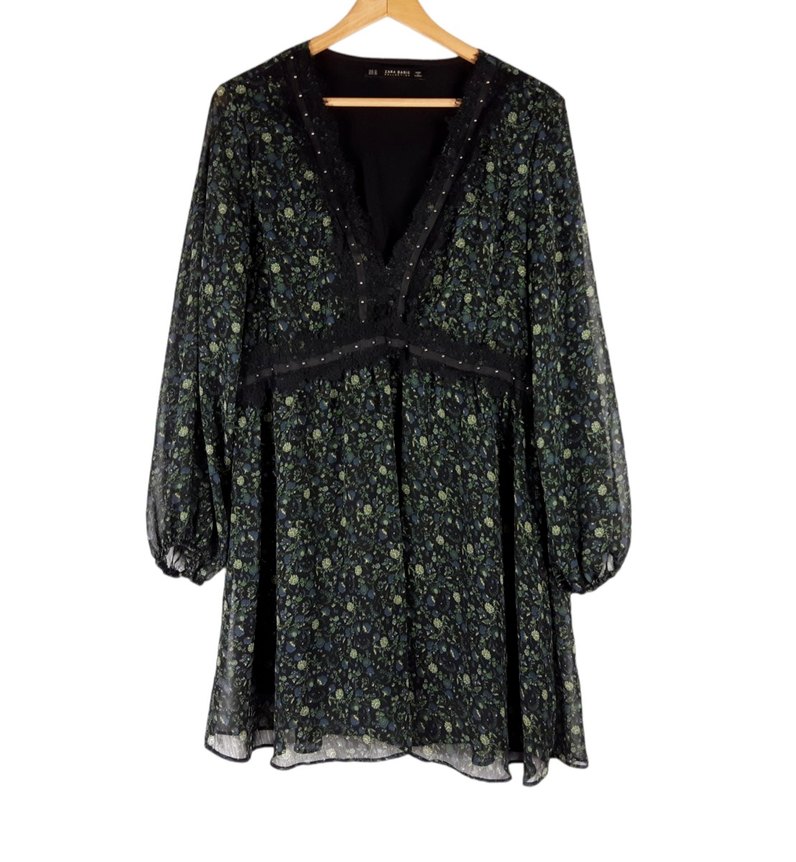 Dantel Detaylı Siyah zara Midi Elbise - Görsel 4