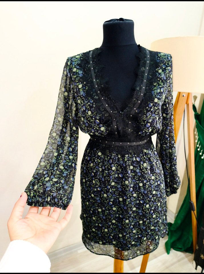 Dantel Detaylı Siyah zara Midi Elbise - Görsel 2