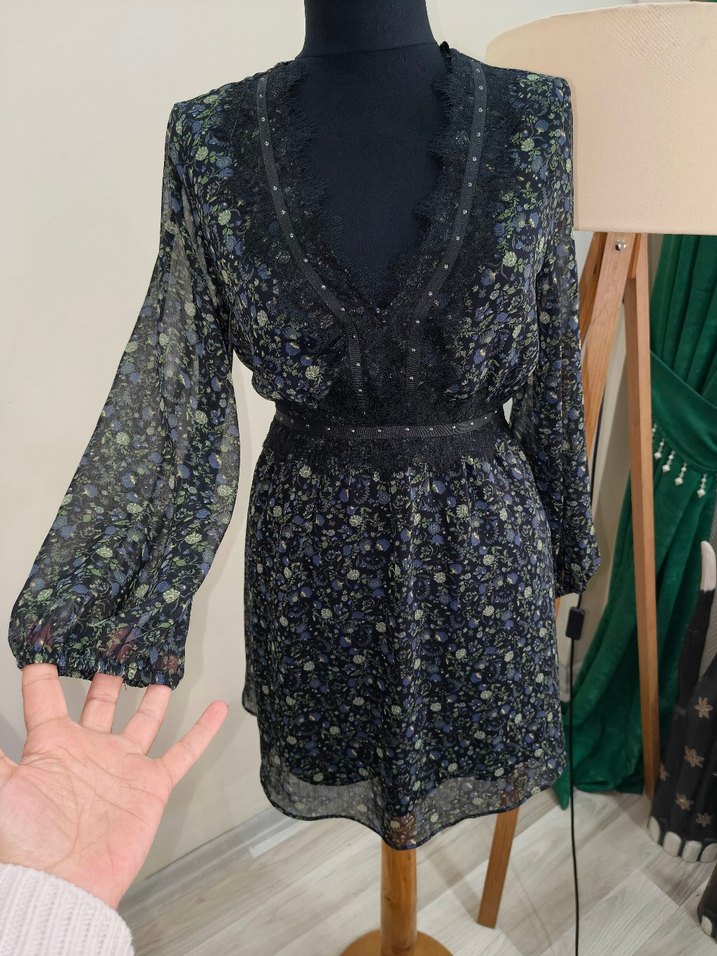 Dantel Detaylı Siyah zara Midi Elbise - Görsel 5