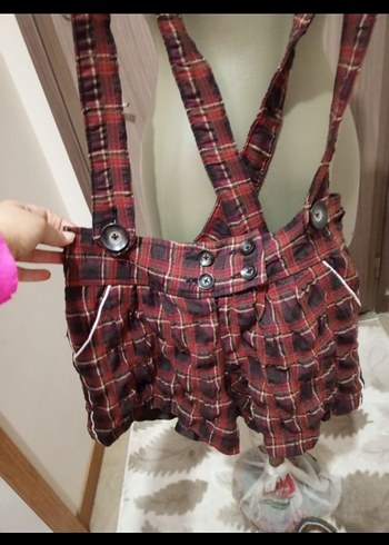 Kırmızı Ekose Mini Kısa Tulum - Görsel 6