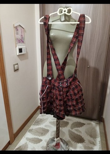 Kırmızı Ekose Mini Kısa Tulum - Görsel 8