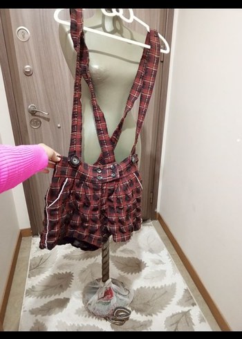Kırmızı Ekose Mini Kısa Tulum - Görsel 10