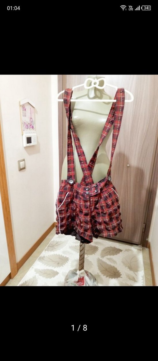 Kırmızı Ekose Mini Kısa Tulum - Görsel 2