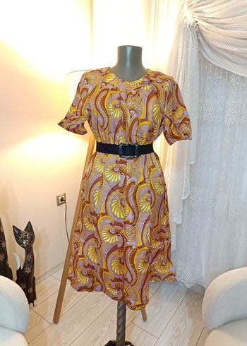 Vintage Love Renkli Kemerli Bohem Elbise