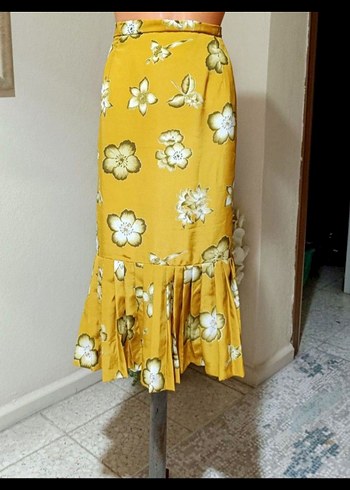 American Vintage Çiçek Desenli Sarı vintage Midi Etek