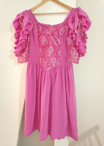 Vintage Dantel Detaylı Pembe Midi Elbise - Görsel 18