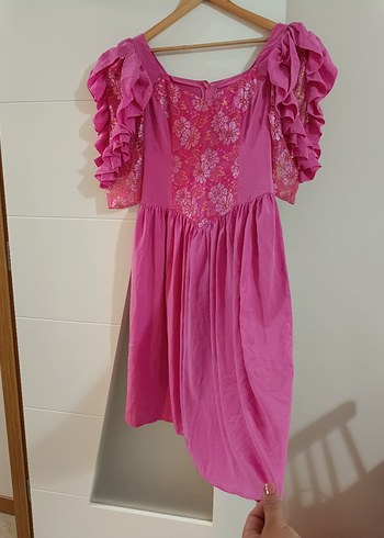 Vintage Dantel Detaylı Pembe Midi Elbise - Görsel 12