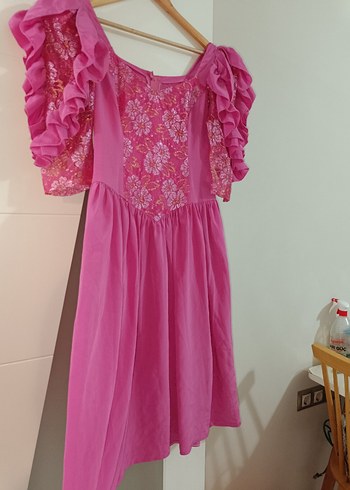 Vintage Dantel Detaylı Pembe Midi Elbise - Görsel 9