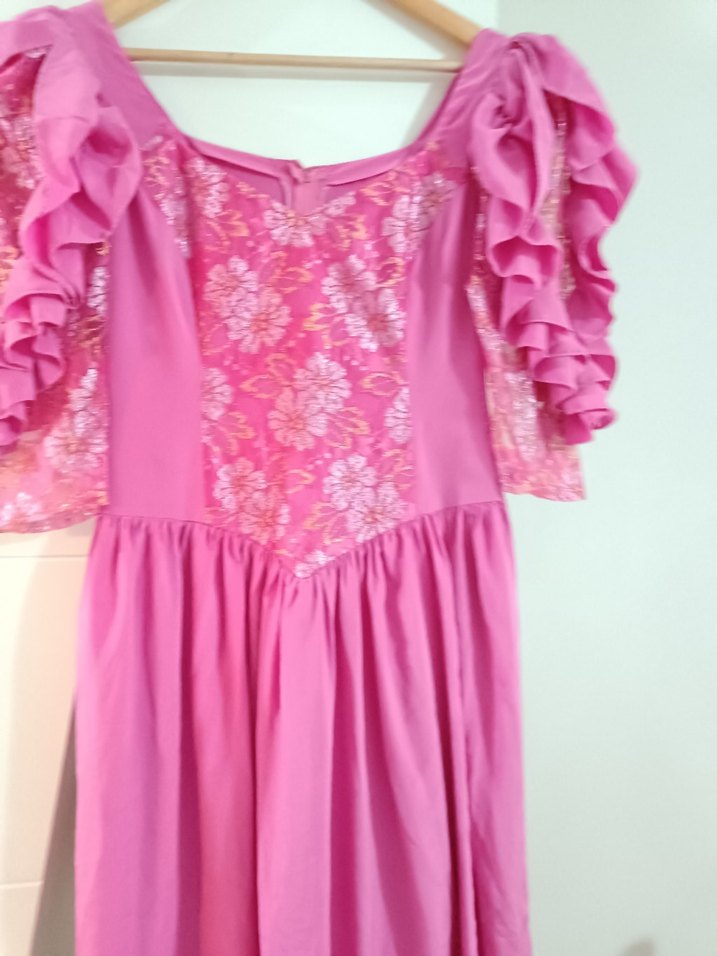 Vintage Dantel Detaylı Pembe Midi Elbise - Görsel 4