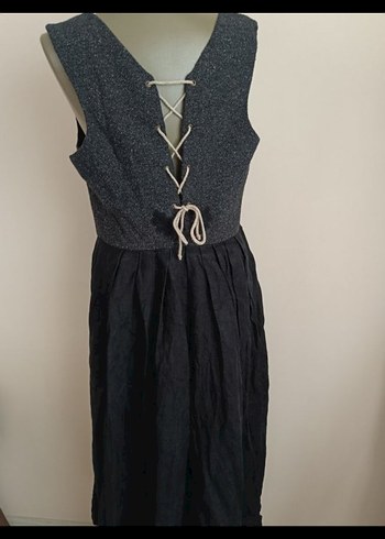 Düğmeli Siyah Yün Midi Elbise - Görsel 7