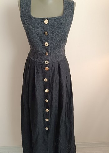 Düğmeli Siyah Yün Midi Elbise - Görsel 6