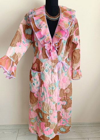 Pembe Bağlamalı Uzun Bohem Kadın Kimono sabahlık