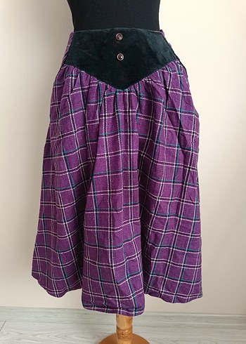American Vintage Düğmeli Mor Midi Gotik Pamuk Etek