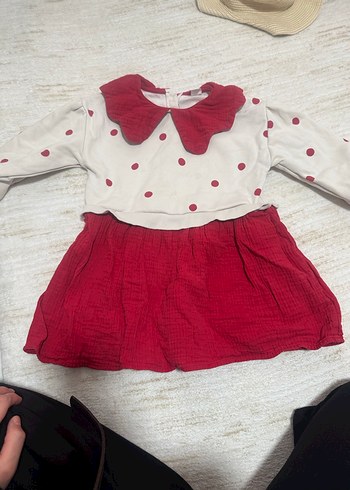 Kız Çocuk Kırmızı Puantiyeli Pamuklu Elbise - Görsel 2