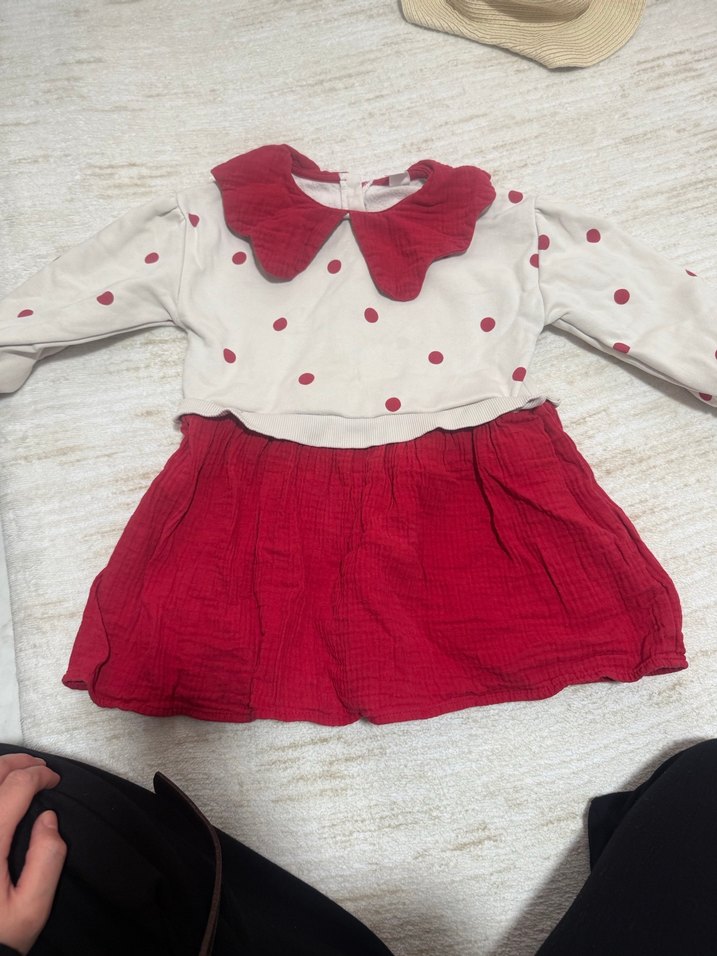 Kız Çocuk Kırmızı Puantiyeli Pamuklu Elbise - Görsel 2