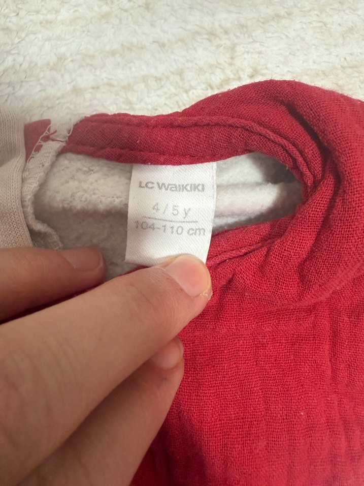 Kız Çocuk Kırmızı Puantiyeli Pamuklu Elbise - Görsel 3