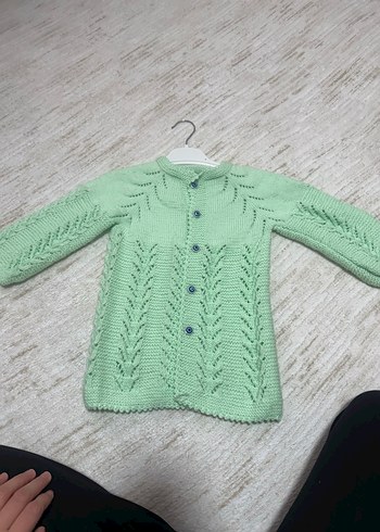 Kız Çocuk Pastel Yeşil Örgü Hırka - Görsel 3